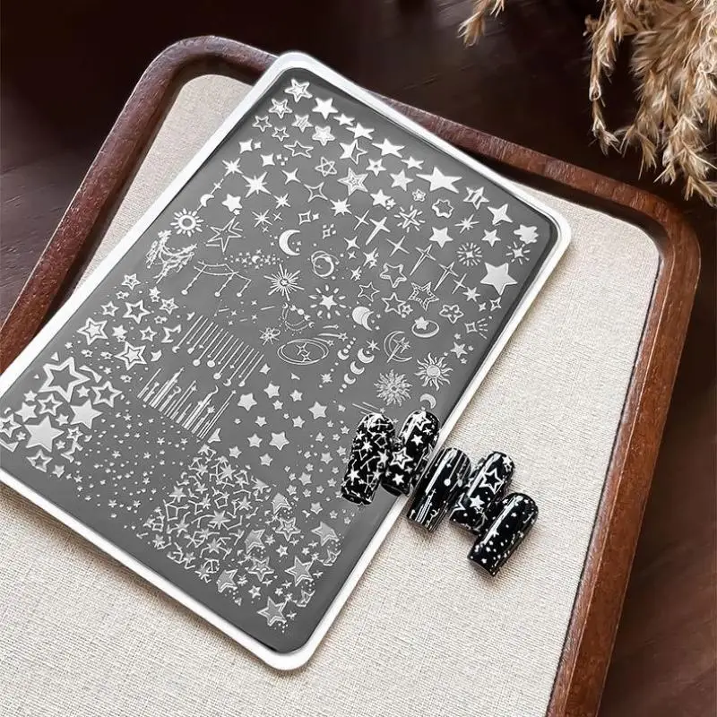 ·1PC Cartoon Moon Stars Nail Stamping Plates Rectangle Template Stencils Nail Art Stamp Image Plate Manicure Nail Print Tools..