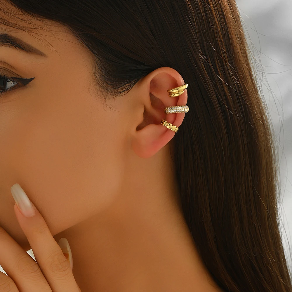 1PC Gold Color Stainless Steel Zircon Clip Earrings Punk Ear Cuff No Piercings Fake Cartilage Ear for Women 2025 Fashion Jewelry - view 2