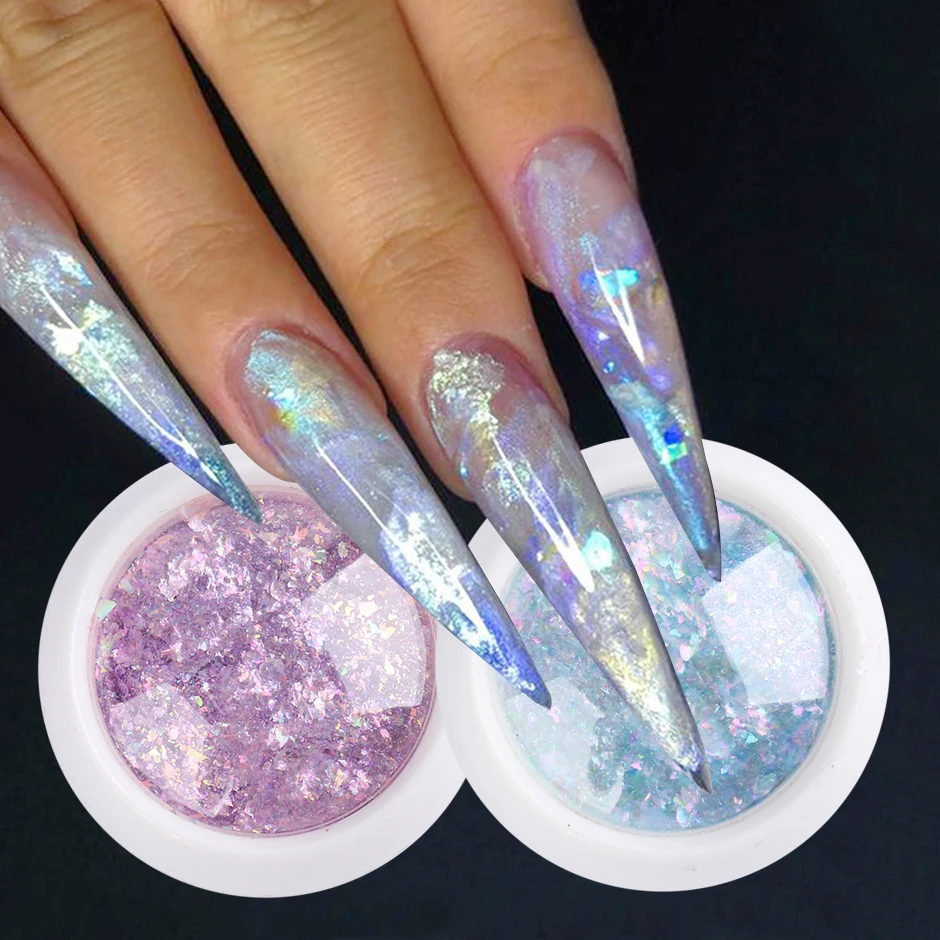 Crystal Fire Opal Flakes Nail Sequins Purple Holographic Glitter DIY Chrome Powder for Spring Nails Manicure Paillettes GL1857