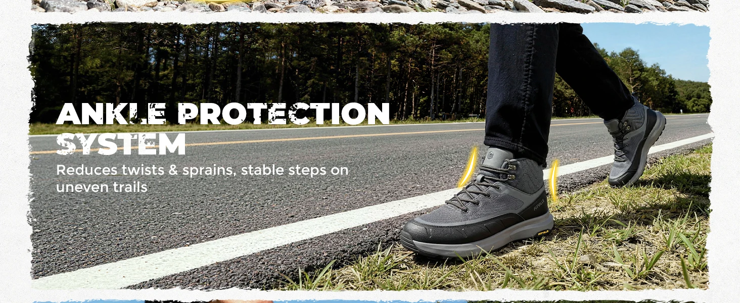 FitVille Extra Breite Wanderschuhe Mittelhohe Leder-Kletterschuhe für Herren Wasserfeste Trekkingstiefel mit Gewölbeunterstützung Rutschfest – Detail 5