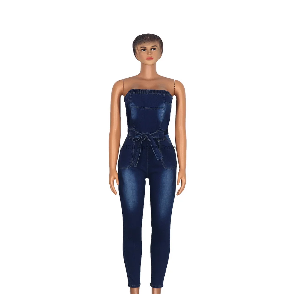 Russische Kwaliteit Jeans Mode Strapless Elastische Jumpsuit Jeans Vrouwen Sexy Broek Vrouwen Mode Jeans Broek