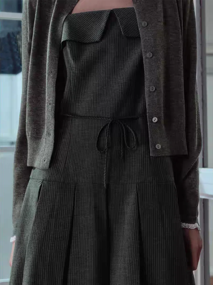 High-End-Winter-Neuankömmling Damen ort Dr ZA2025 Feine Streifen Breite Falte Ele Faionable Damen Dr