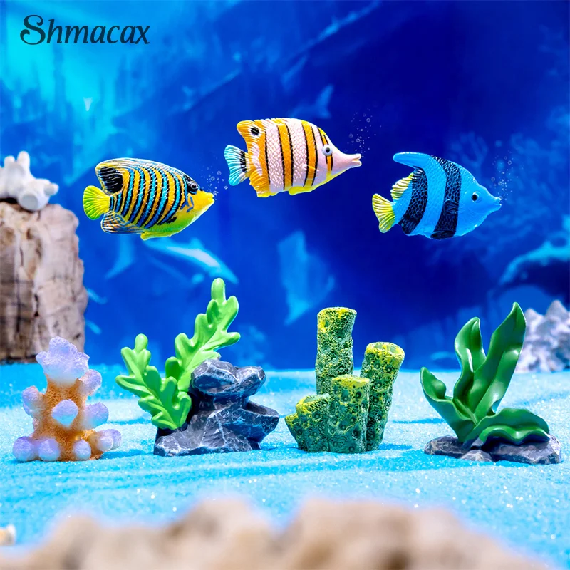 Creative Cute Kawaii Resin Ocean Animals Figurine Model Fashion Coral Small Ornaments DIY Home Decoration Accessories Gifts