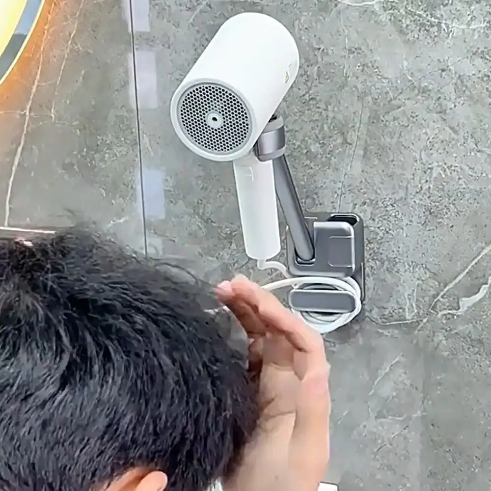 

Wall Mount Hairdryer Stand Angle Adjustable Non-Drilling Hair Dryer Holder Rotating Hair Dryer Organizer