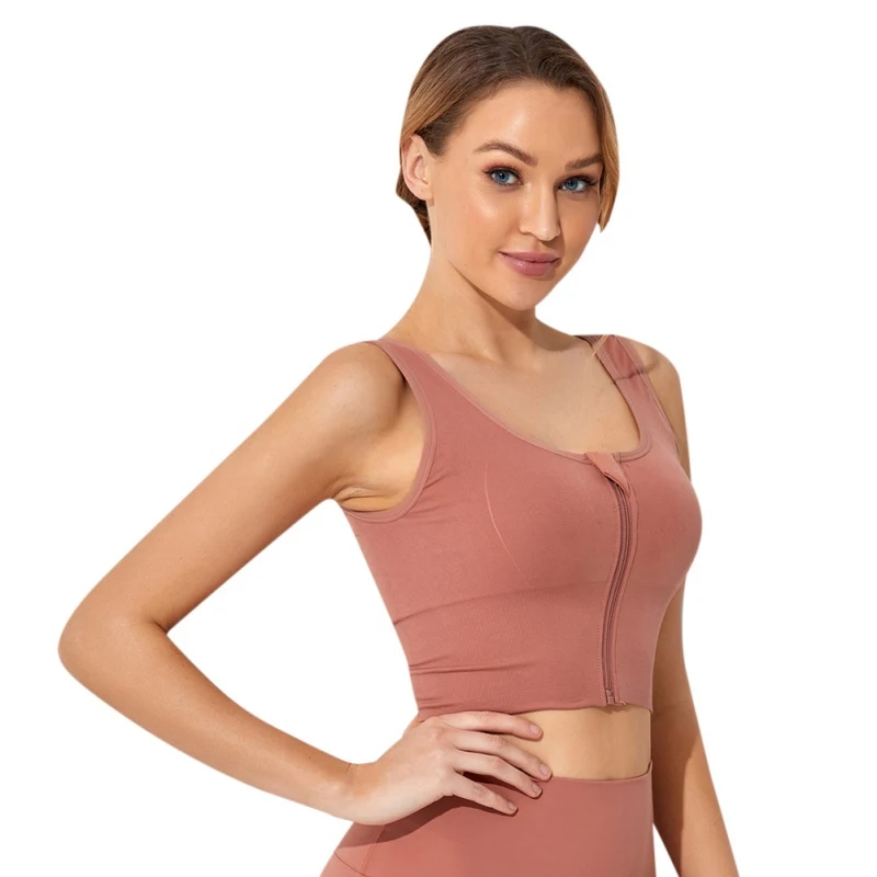 Pakaian dalam olahraga ritsleting depan wanita, berlari, Fitness, Gym, pakaian olahraga, Tube Top, Bra Yoga, Lingerie Wanita