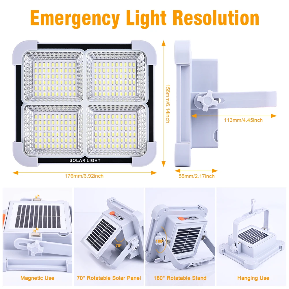 Rechargeable Solar Floodlight Outdoor Portable LED Multifunctional Spotlight Ip66 Waterproof Floodlight Emergency Lighting.