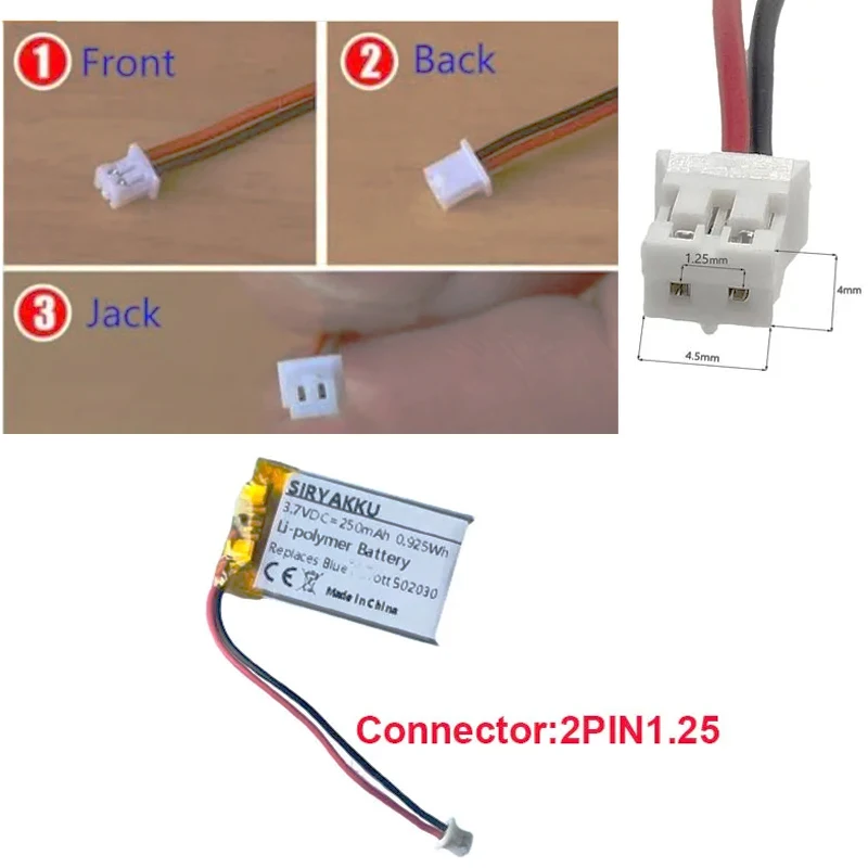 3.7V wymienna bateria 250mAh 502030 052030 dla Bluetooth zestaw słuchawkowy BlueParrott B250-XT brelok Cam 808 mały aparat C3, C11 16