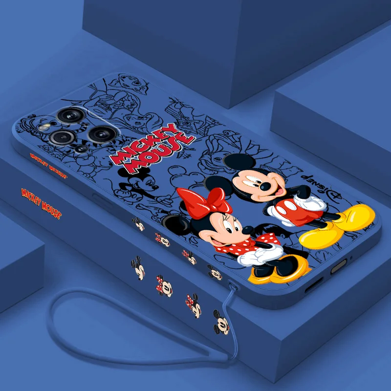 Disney Mickey and Minne Phone Case For OPPO Find X2 X3 X5 Lite Neo Reno 2 Z 5 6 7 8 10 Lite Pro Liquid Left Rope Funda Shell