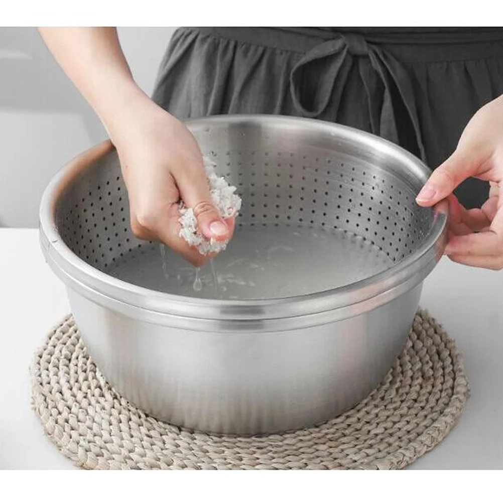 

304 Stainless Steel Drain Bowl Large Capacity Fruit Vegetable Washing Basin Multi-Hole Design Dishwasher Safe Kitchen Food