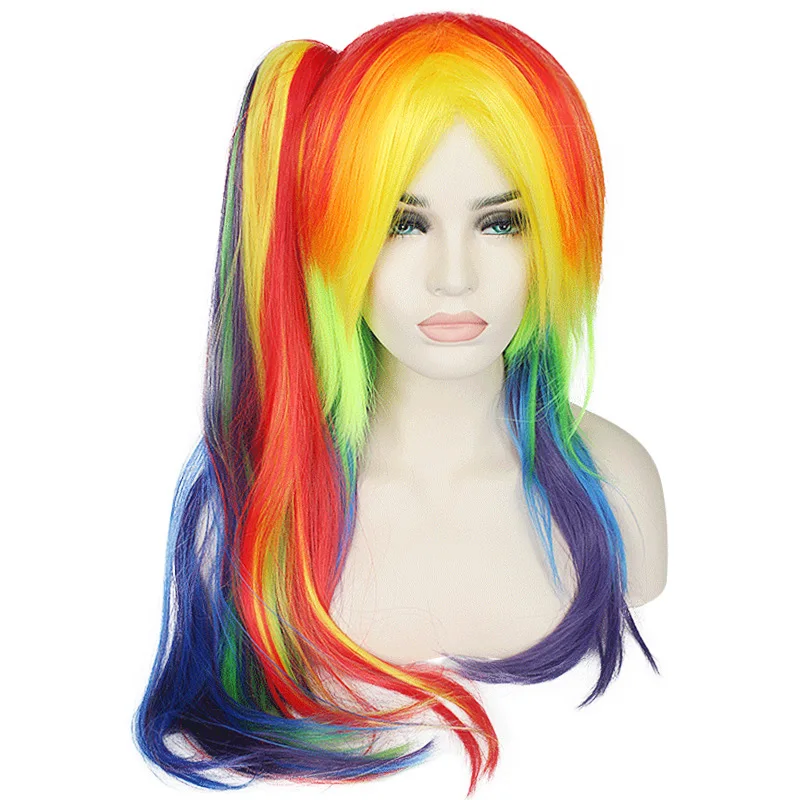 Ultraviolets Synthétiques avec Queue de Cheval pour Femme, Longs, Droits, Colorés, Convient pour les Fêtes d'Halloween, Jeux de Rôle, 26 Pouces