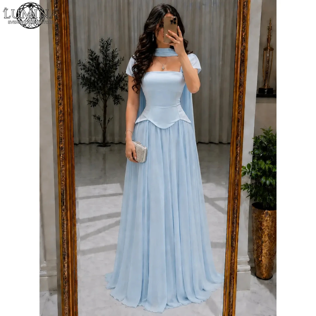 Lumina Ballkleider 2026 Luxuriöse Ballkleider mit eckigem Ausschnitt Elegante Partykleider für Hochzeiten Damen A-Linie Maßgeschneidertes Ballkleid mit Schal
