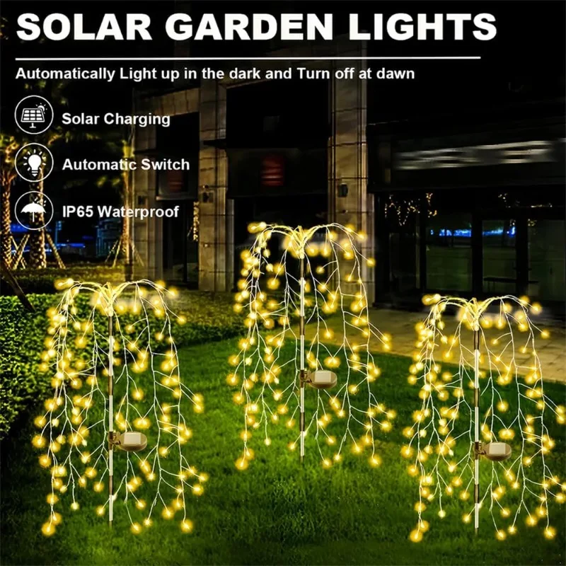 

120 / 200LED Solar Firework Light Outdoor Waterproof Willow Tree Firework Lights Fairy LED Garden Decoration Lawn Holiday String