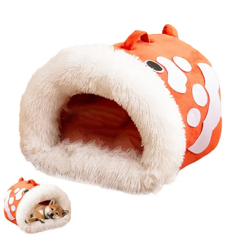 

Dog Cave Bed Plush Burrowing Cat Bed With Fish Shape Handle Winter Kitten Cuddler Thickened Self-Warming Cat Beds Furniture For