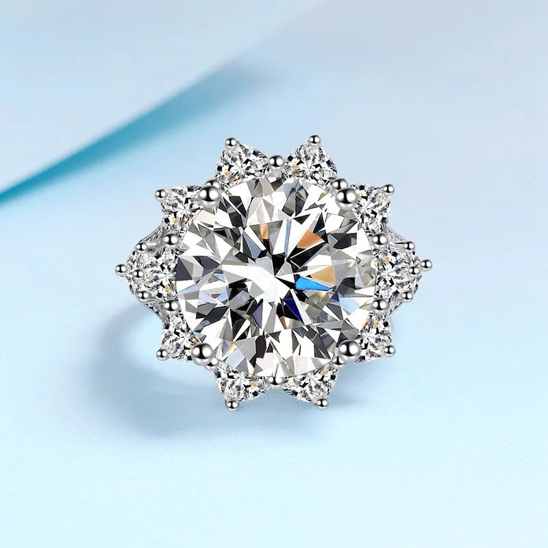 

High-End Jewelry Sunflower 18K White Gold Women's Wedding Ring 10CT VVS1 D Moissanite Diamond Proposal Gift for Girls Party