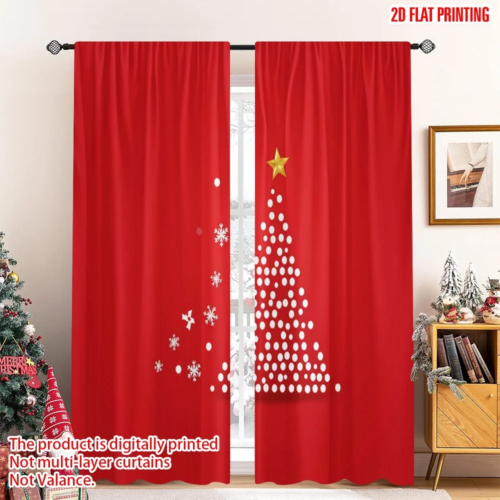 

2pcs 2D flat printing Christmas Drapes Christmas Tree Snowflakes Stars_a Polyester Without Electricity Party Decorations Use for