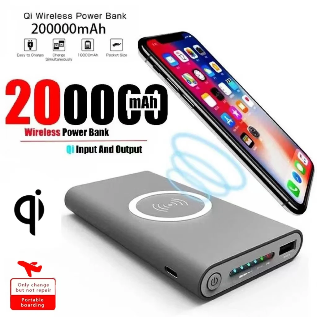 200000mAh Ultra-thin Wireless Bidirectional Ultra-fast Portable Charging Mobile Power Type-C External Battery For Samsung iPhone