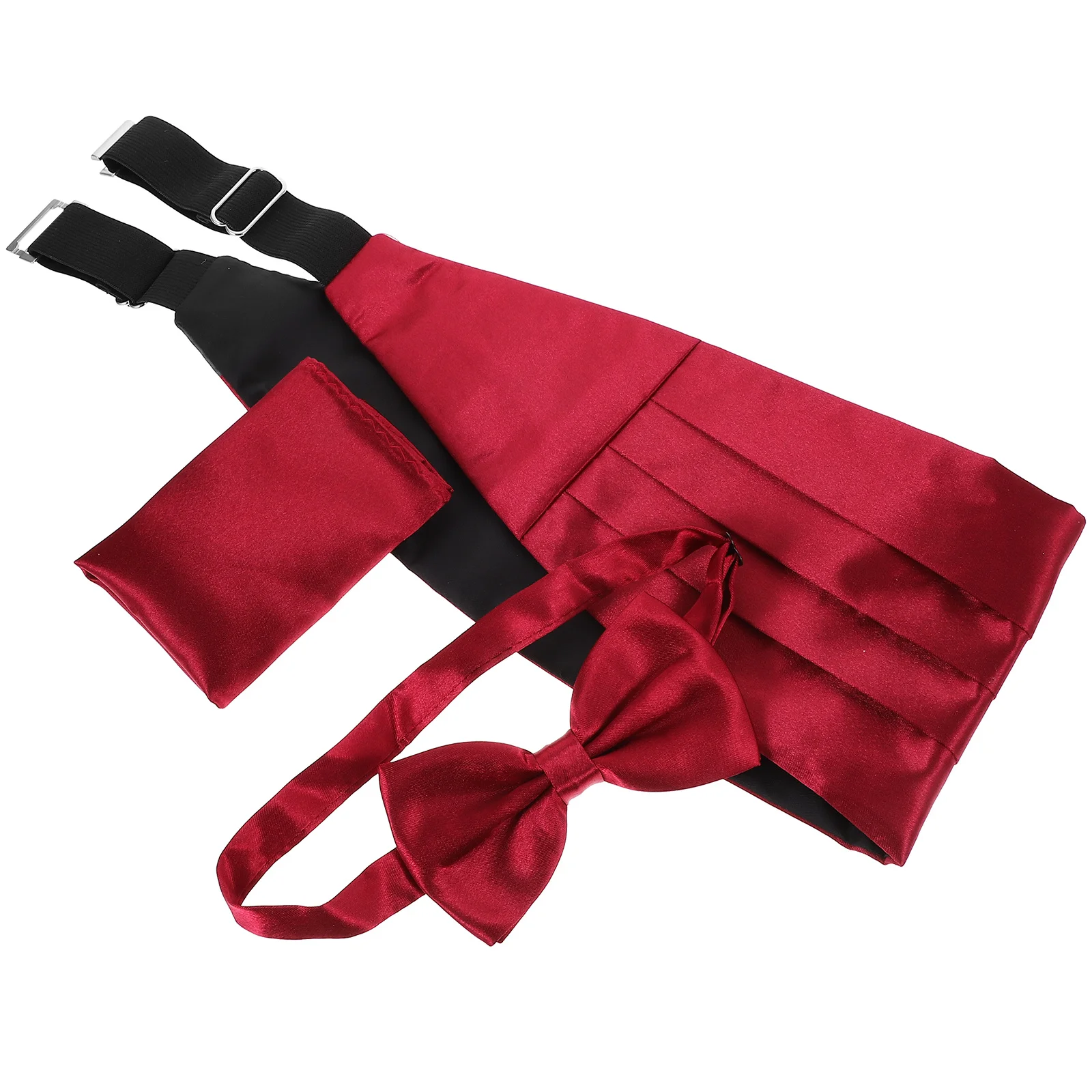 

1 set 1 Set Men'S Cummerbund Bow Tie Pocket Handkerchief Wedding Party Prom Tuxedo Accessories Adjustable Polyester Matching Set