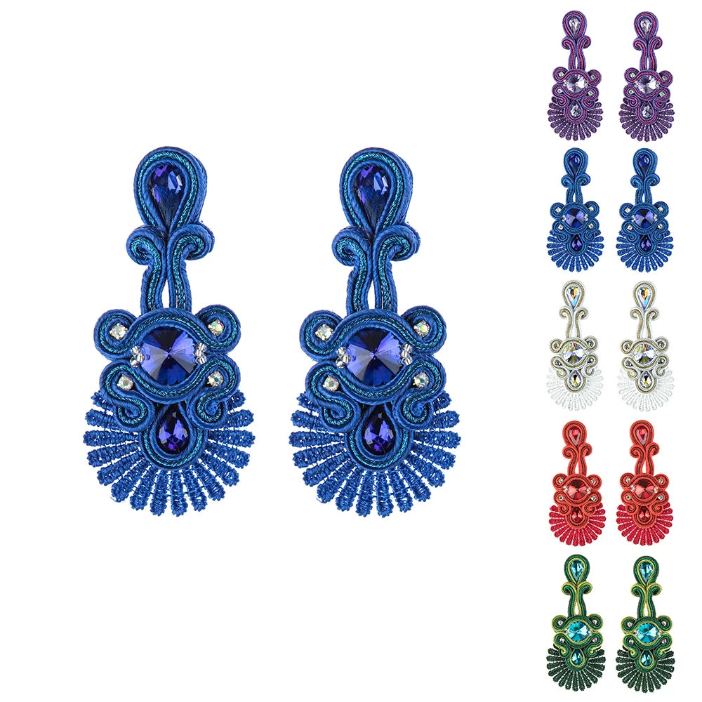 

Soutache Jewelry Colorful drop Earrings Handmade ethnic boho Lace long Dangle earring women Violin weaving Crystal Charm gift