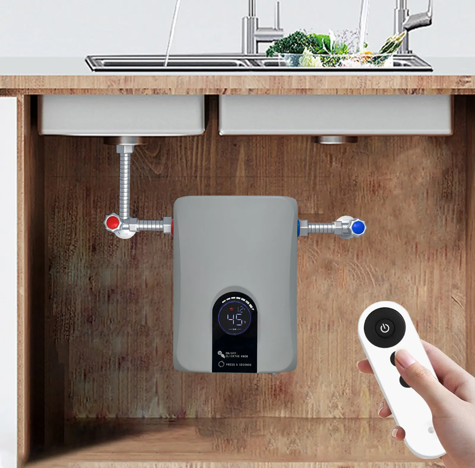 220-240V 11kW OEM Portable Manual Controlled Tankless Instant Hot Water Heater With Wall Mounted Kitchen Bathroom
