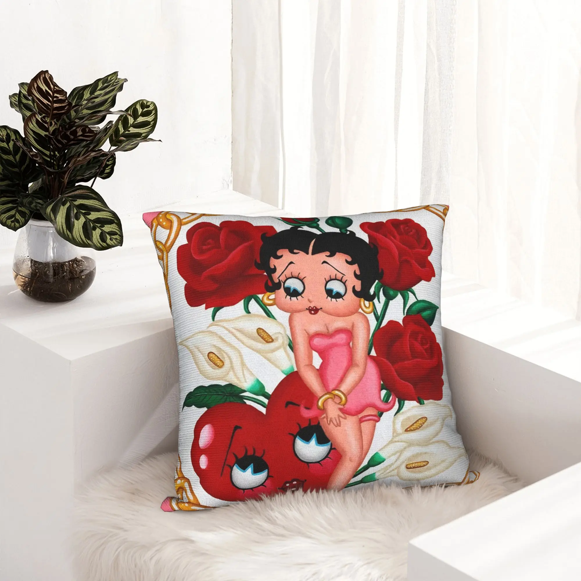 Anime B-Betty BoopS Pillowcase Printing Polyester Cushion Cover Decoration  Throw Pillow Case Cover Home Zippered 45X45cm