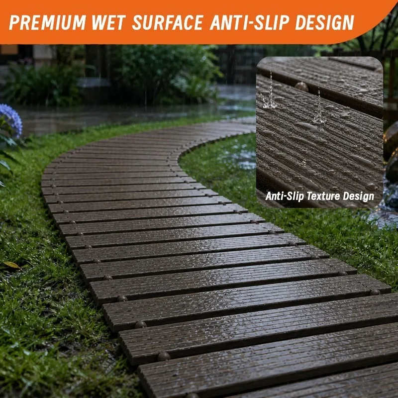 Cedar Wood Garden Aisle Runner Outdoor Non Slip Pathway Planks Weatherproof Roll Out Floor for Wedding Party Backyard Lawn