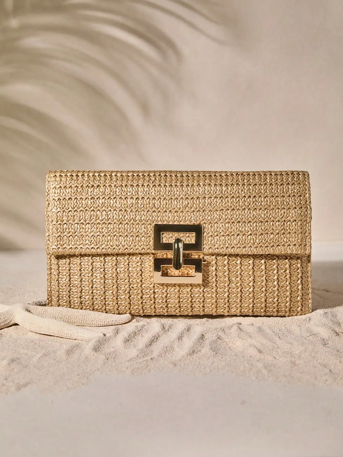 

Плетеная соломенная сумка-клатч с геометрическим металлическим замком, пляжная сумка для отпуска