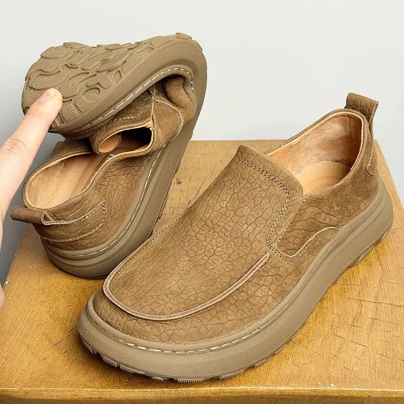 

Wide toe men's natural cow leather shoes genuine leather 2026 new real cowhide retro versatile soft-soled loafers shoes man