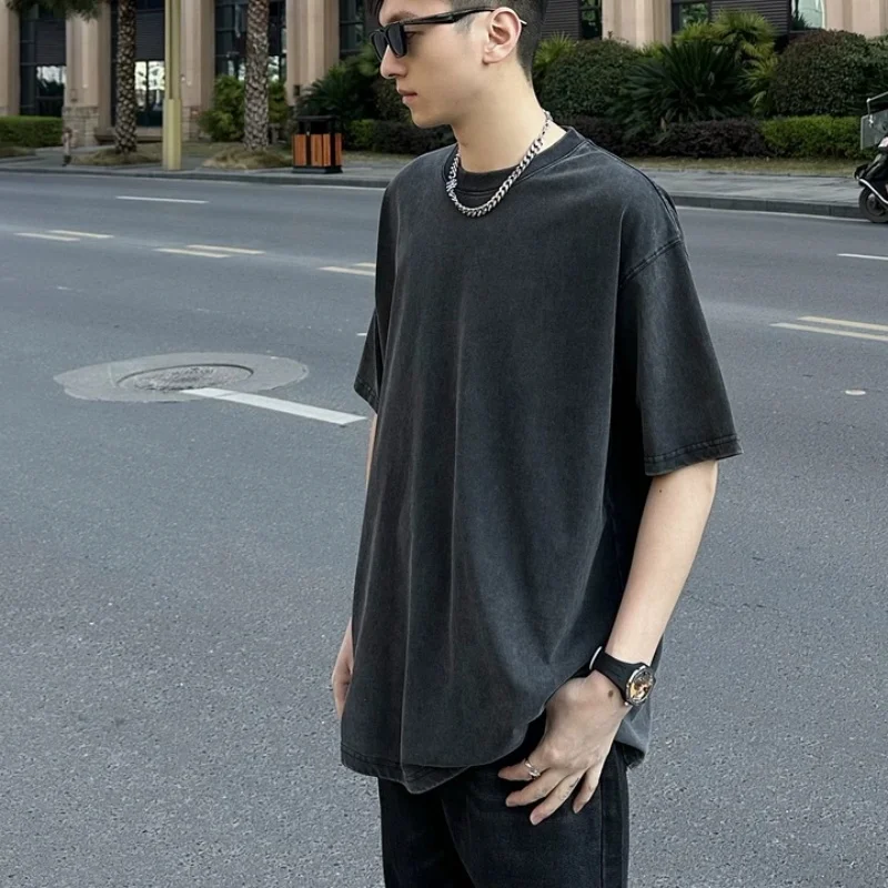 

Men's Oversized T-shirts Vintage Batik Style T Shirts for Men 100% Cotton Shorts Sleeve Summer Solid Color Crew-Neck T shirts