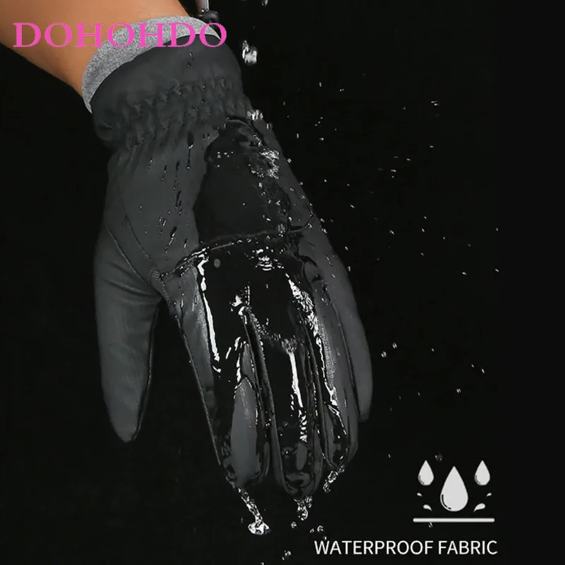 Męskie czarne rękawice zimowe do jazdy na nartach, na rower, wiatroodporne, wodoodporne, ocieplane aksamitem, motocyklowe rękawice skórzane Guantes Moto