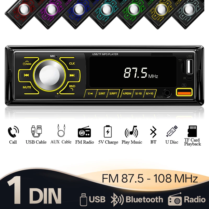 

Автомобильный радиоприемник Hippcron, Bluetooth, стерео, аудио, MP3-плеер, поддержка зарядки, USB/TF, встроенный дополнительный вход с пультом дистанционного управления, 12 В