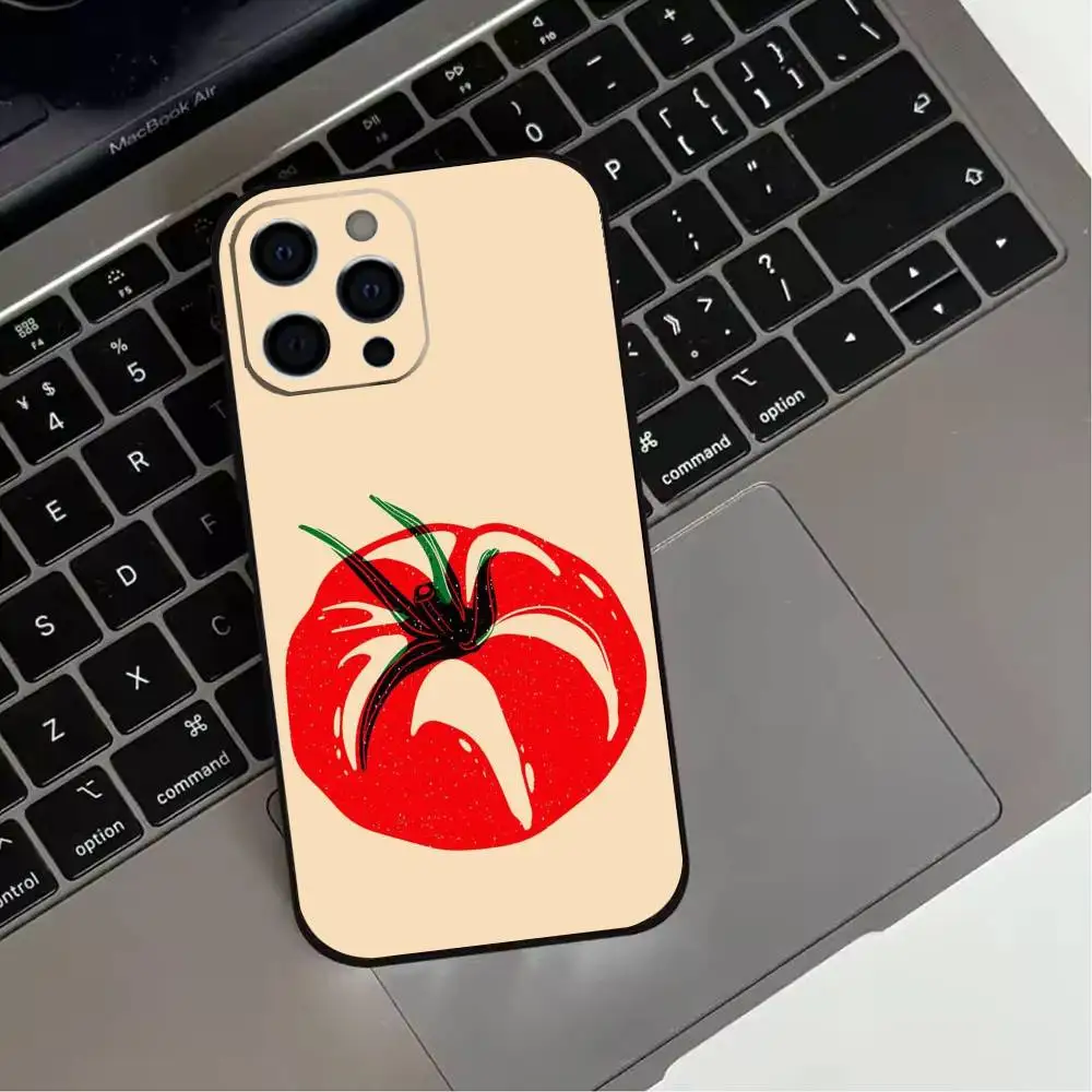 V-Vegetables Fruits Tomatoes   Phone Case For iPhone 17,16,15,14,13,12,11 Plus,Pro Max,XS,Soft Silicone Black Cover
