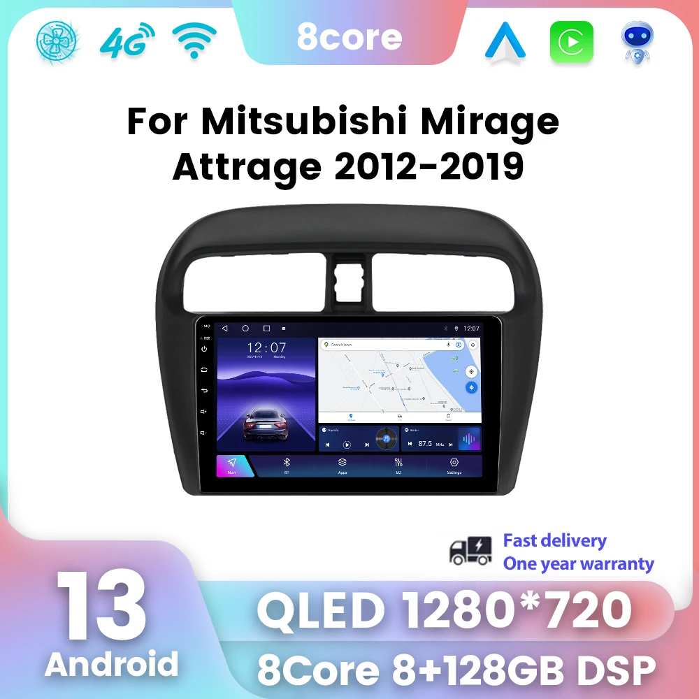 Android OS QLED Screen Car Radio Wireless CarPlay Auto Multimedia Player GPS Autoradio For Mitsubishi Mirage Attrage 2012 - 2019 