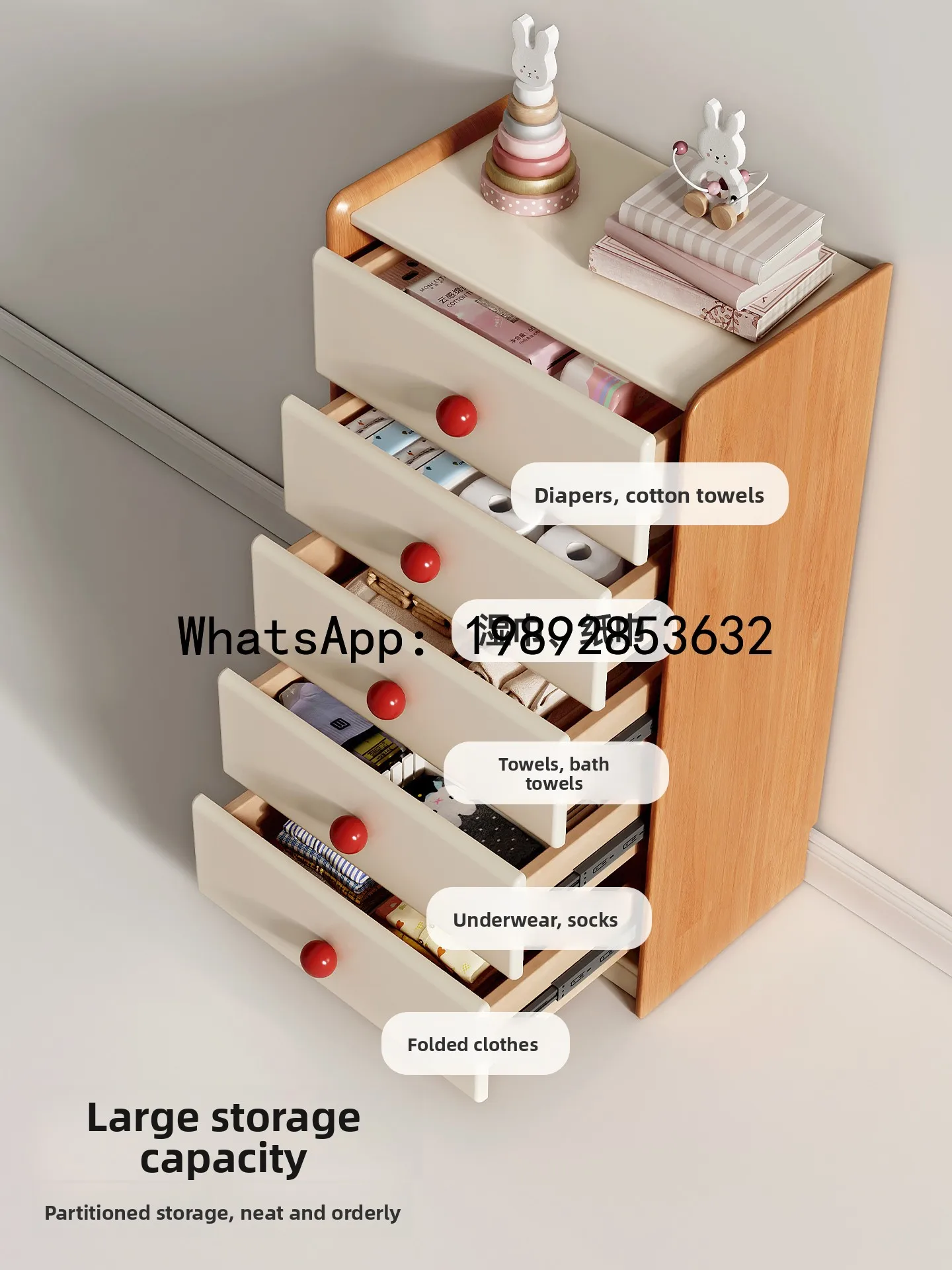 LYY Solid Wood Children's Chest of Drawers Living Room Wall-Mounted Five-Drawer Cabinet Bedroom Bedside  Five-Drawer Cabinet