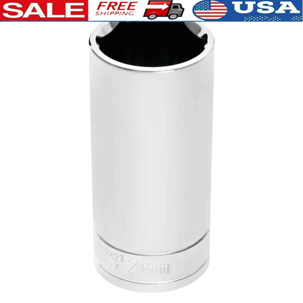 

1/2 Inch Drive 27mm 6 Point Deep Chrome Socket Heavy Duty Tool Compatible with UPS FedEx Shipping Requirements