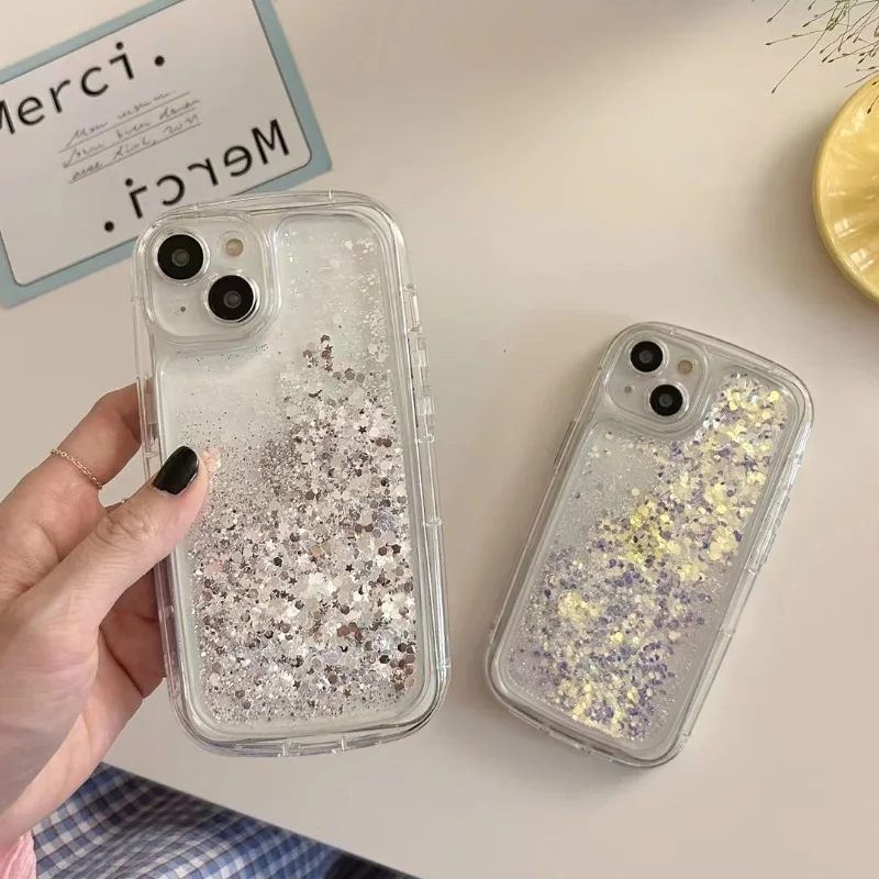 

Anti-fall Airbags Quicksand Case for iPhone 14 13 15 16 Pro Max Cover Glitter Soft Silicone Protective Frame Shell Bumper Fundas