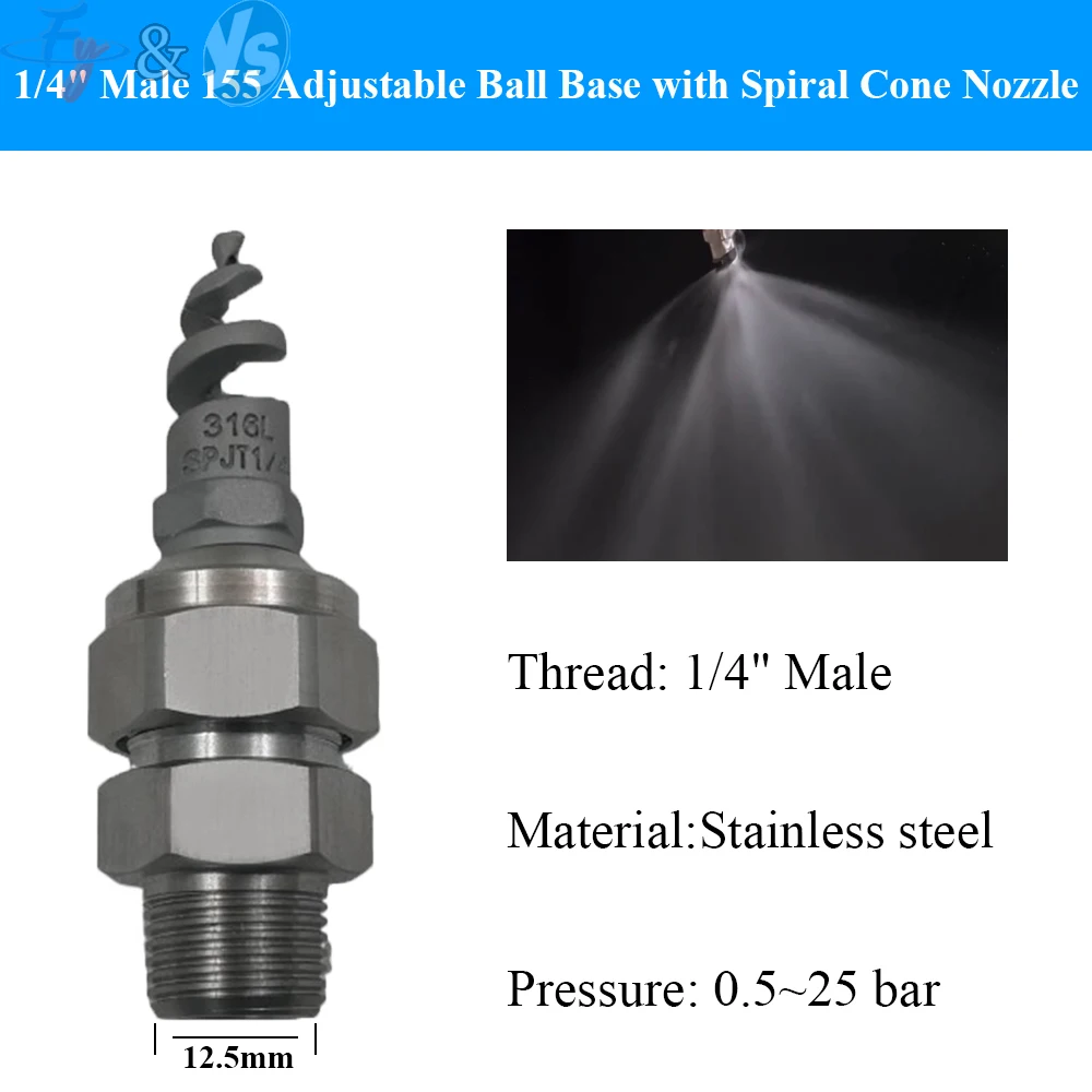 Stainless Steel 155 Degree Adjustable Spiral Cone Nozzle Universal Ball Base Spray Nozzle for Desulfurization Dust Removal