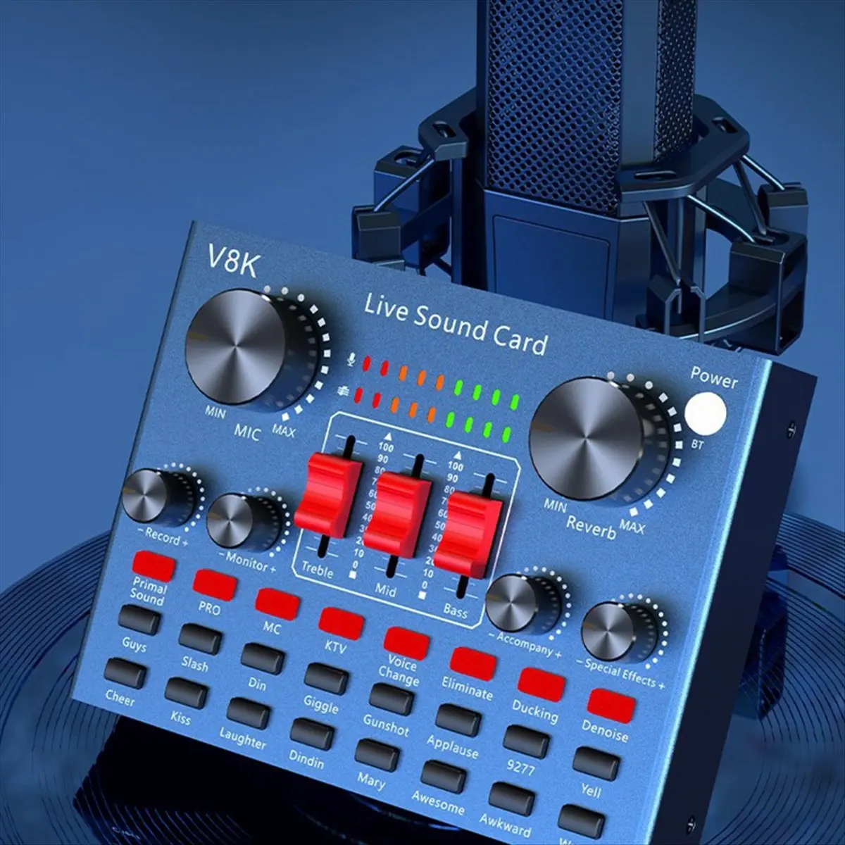 Tarjeta de sonido externa USB V8K, micrófono portátil múltiple, tarjeta de sonido de transmisión en vivo para teléfono móvil y ordenador