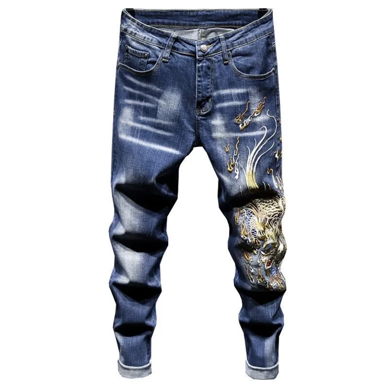 2024 Spring and Autumn New Fashion Trend Embroidered Stretch Jeans Men\'s Casual Slim Comfortable Breathable High-Quality Pants