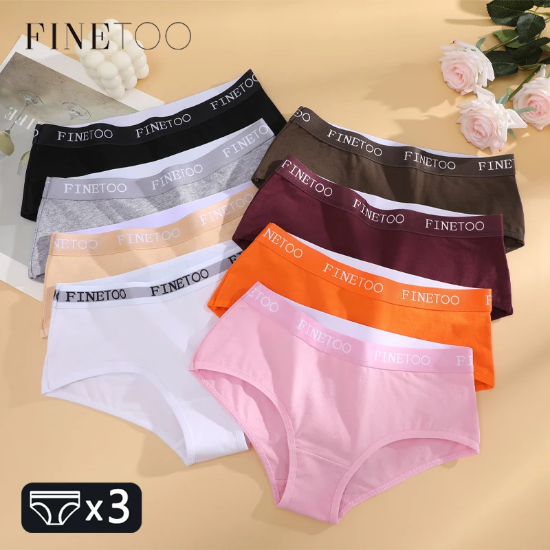 

FINETOO 3Pcs Cotton Letter Belt Underwear Women's Panties Sexy Breathable Low Waist Briefs Female Stretch Comfortable Lingerie