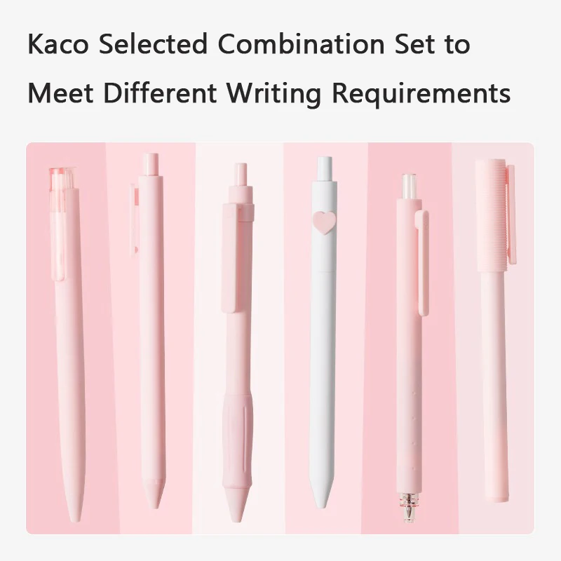 Kaco-良いジェルペンセット、ピンク、黒、インクプレス、大容量、学生専用スクロール、美容、0.5mm、6個