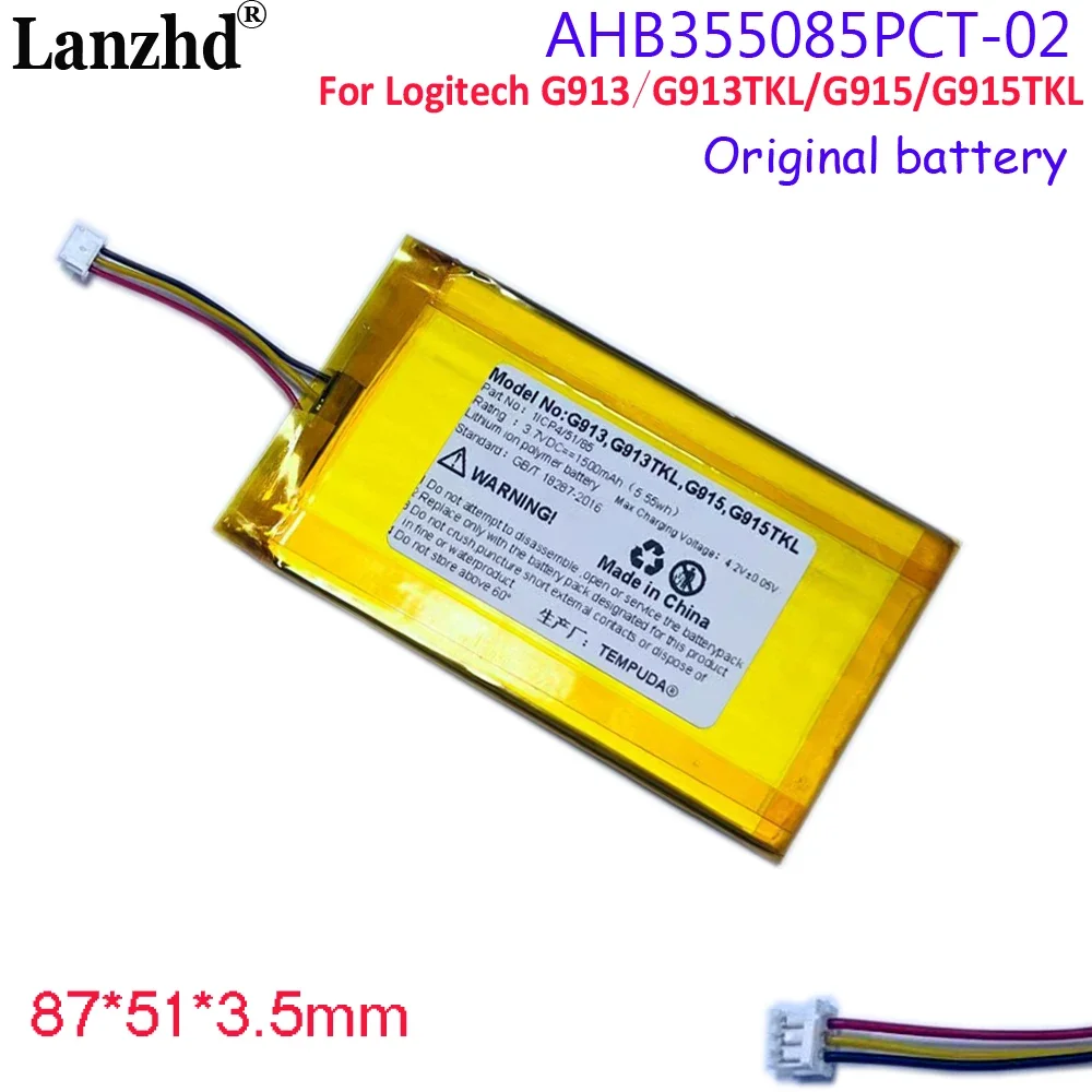 Аккумулятор 3,7 В для Logitech G913 G913TKL G915 G915TKL AHB355085PCT-02 Bluetooth, аккумуляторы для механической клавиатуры AHB355085PCT