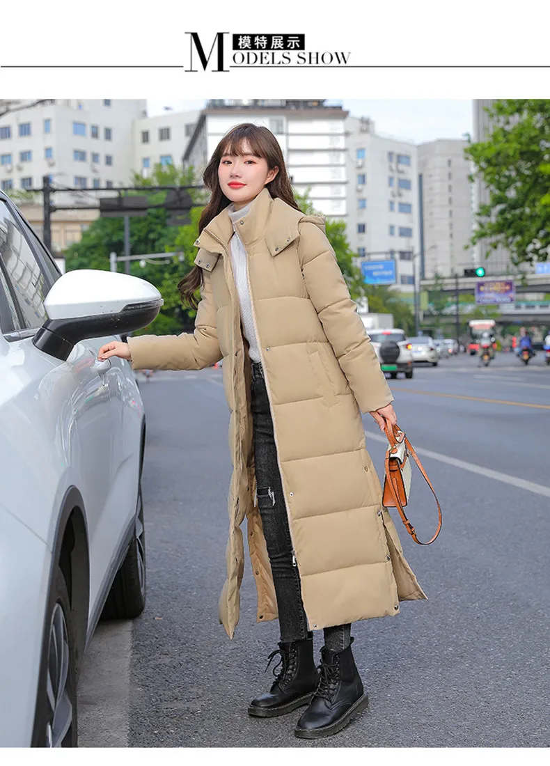 Black Hooded Jacket Coat 2026 Winter Female Thicken Medium Length Down cotton Loose Coats Women's Windproof Long Parka Overcoat