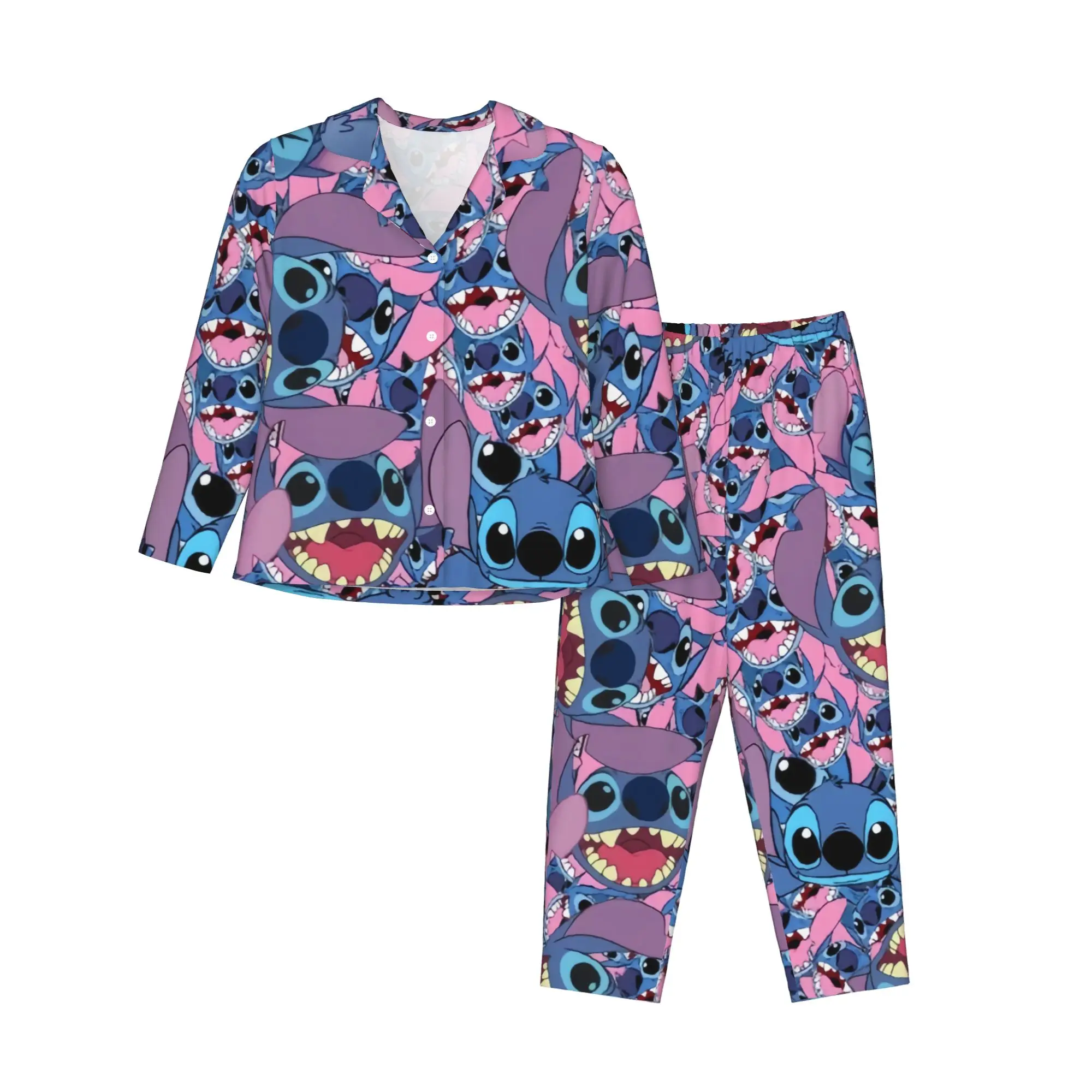 Новые женские пижамы Stitch на весну и осень, одежда для дома, кардиган, пижамный комплект с длинными рукавами