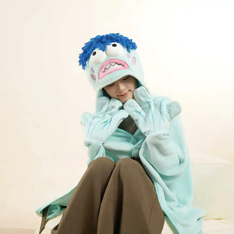 Potdemiel Spongebob Passerby Fish Hooded Blanket Anime Peripheral Plush Shawl Soft Warm Nap Throw With Gloves  Cartoon Gift