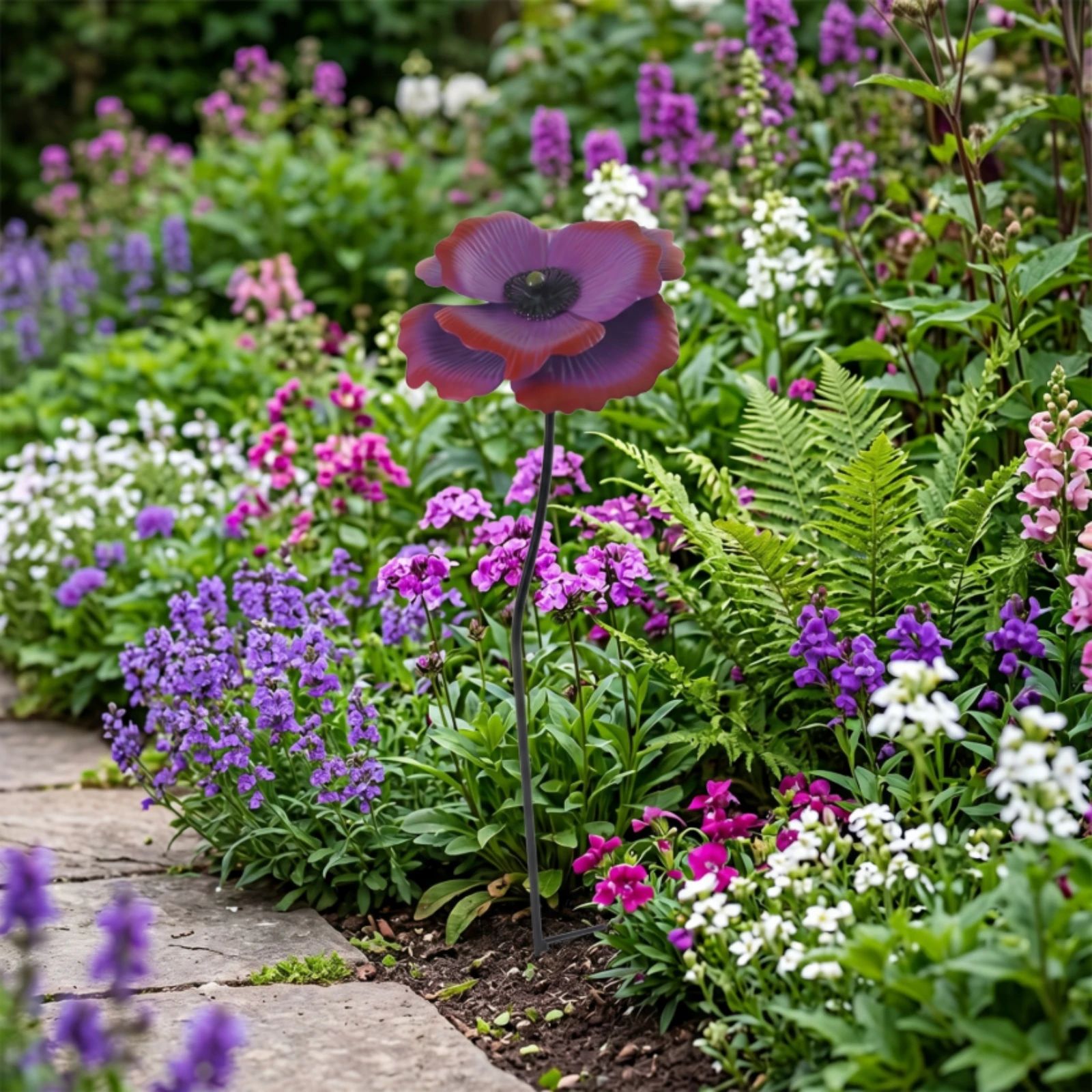 Piquets de jardin en métal superposés avec tête de fleur, piquet de jardin incurvé facile à installer pour les jardiniers, la cour et la terrasse
