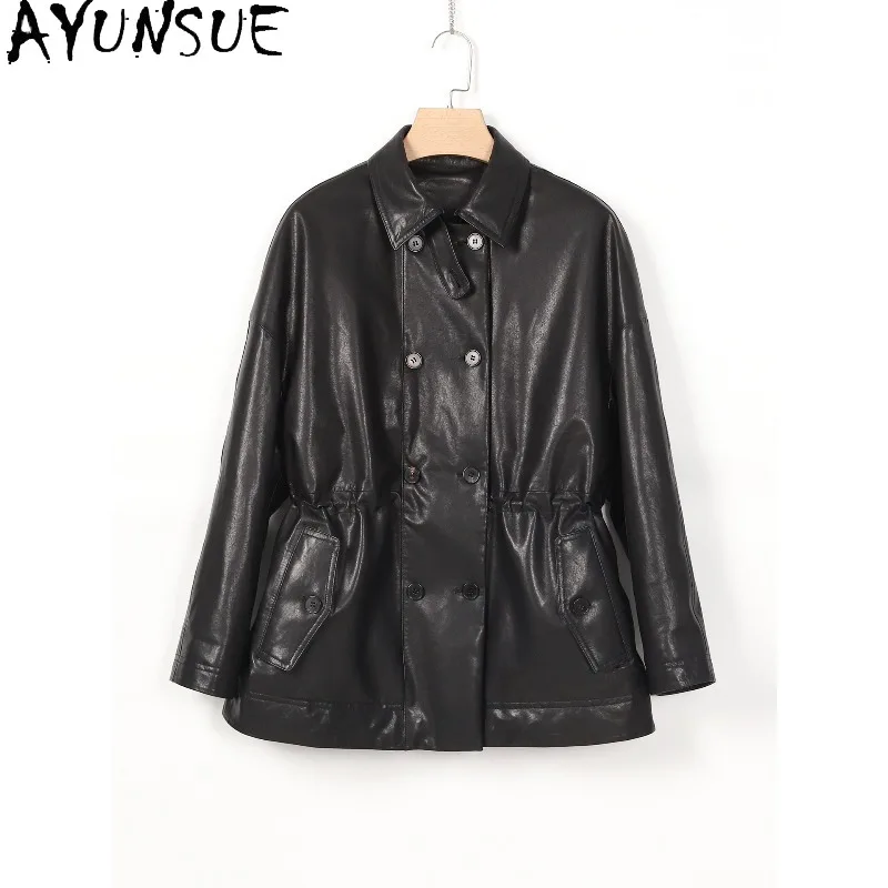 AYUNSUE Real Leather Down Jackets for Woman 2026 Mid-length Women Winter Coat Sheepskin Warm Loose Jacket Woman Кожаная Куртка