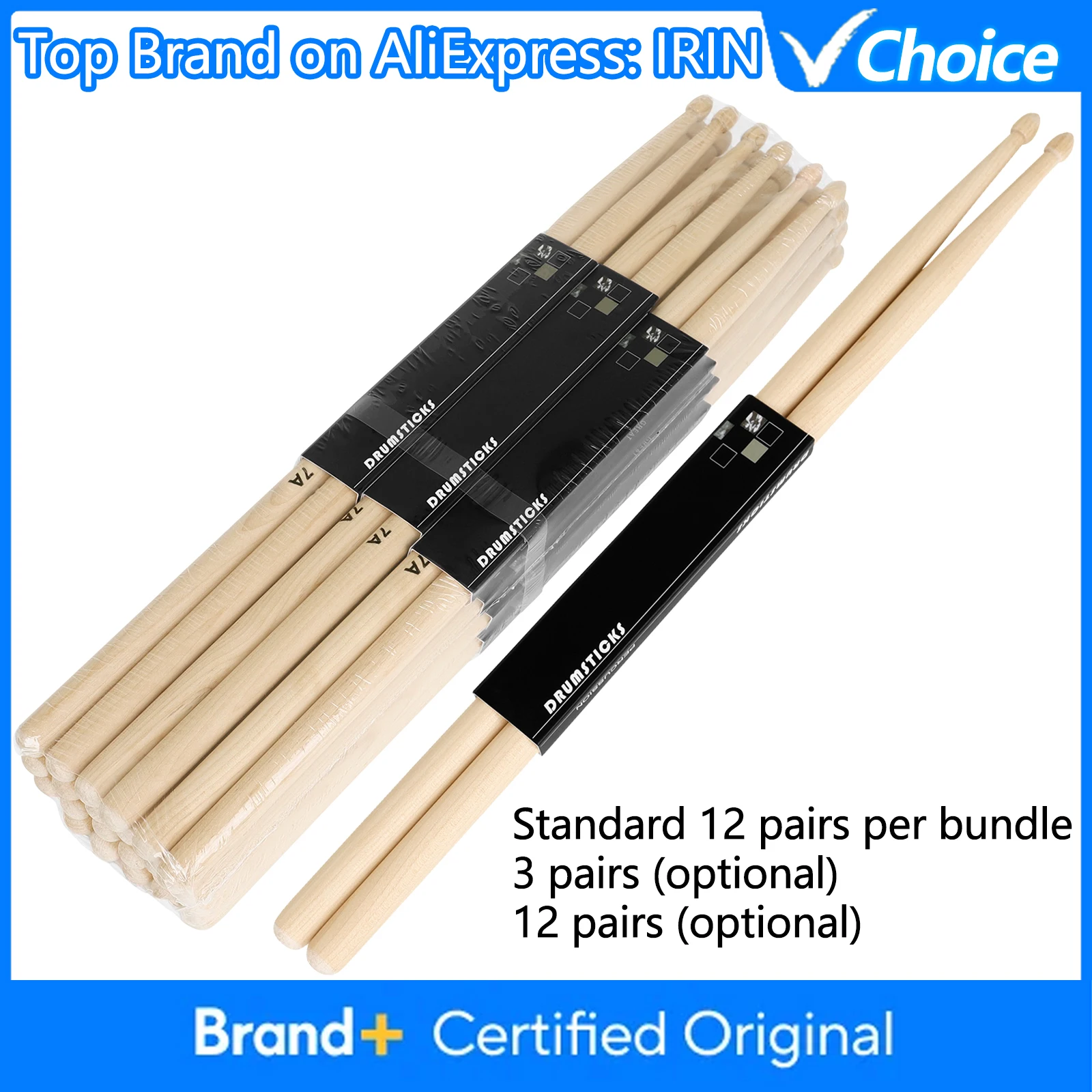 IRIN Maple Drumsticks 3/12 Pairs 5A/7A Professional Wooden Drum Sticks Drum Mallets Percussion Musical Instrument Accessories