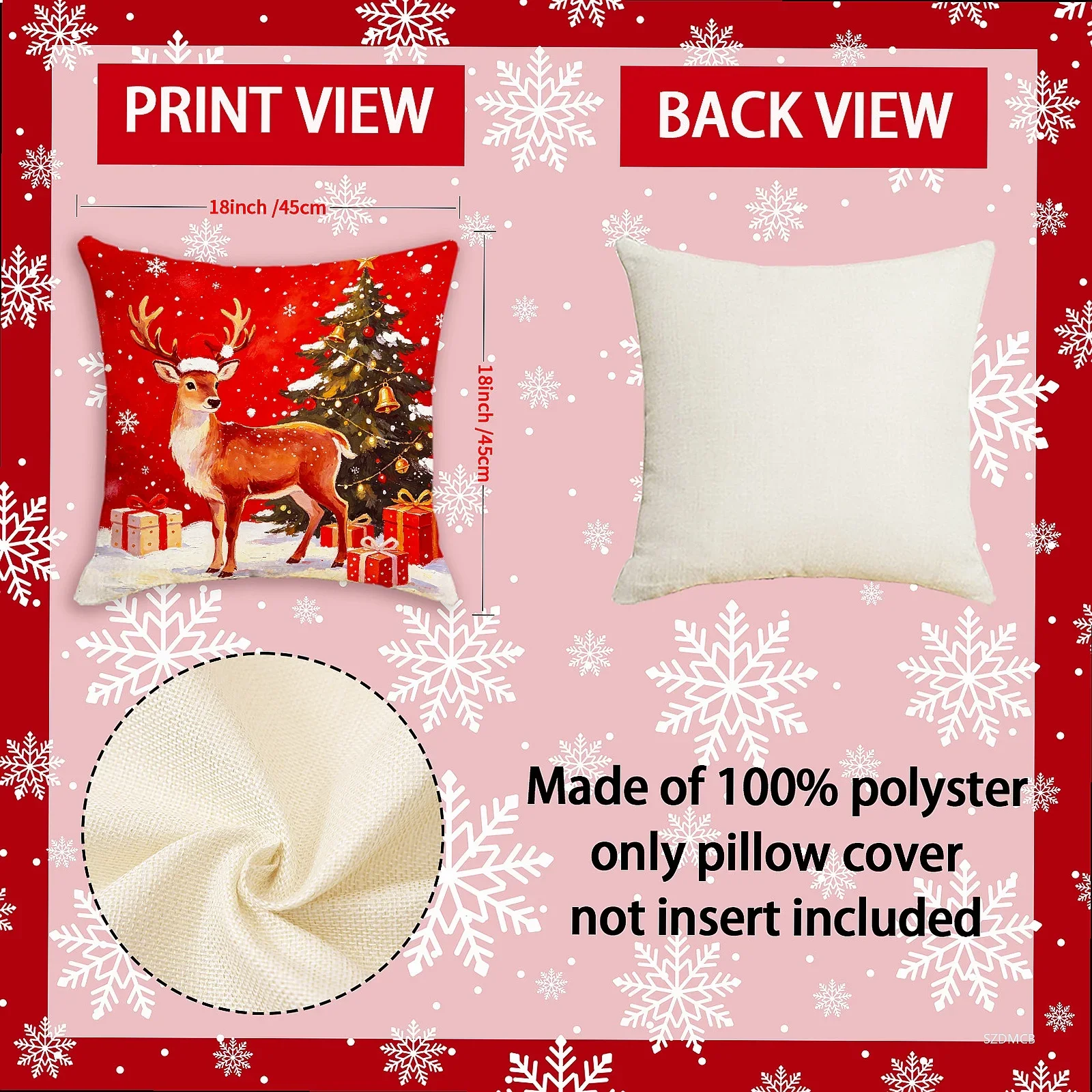 2026 Weihnachtskissenbezug Grau Rot Cartoon Weihnachtsmann Schneemann Elch Sofakissenbezug Heim Bett Auto Deko Frohe Weihnachten 45cm X 45cm – Detail 3