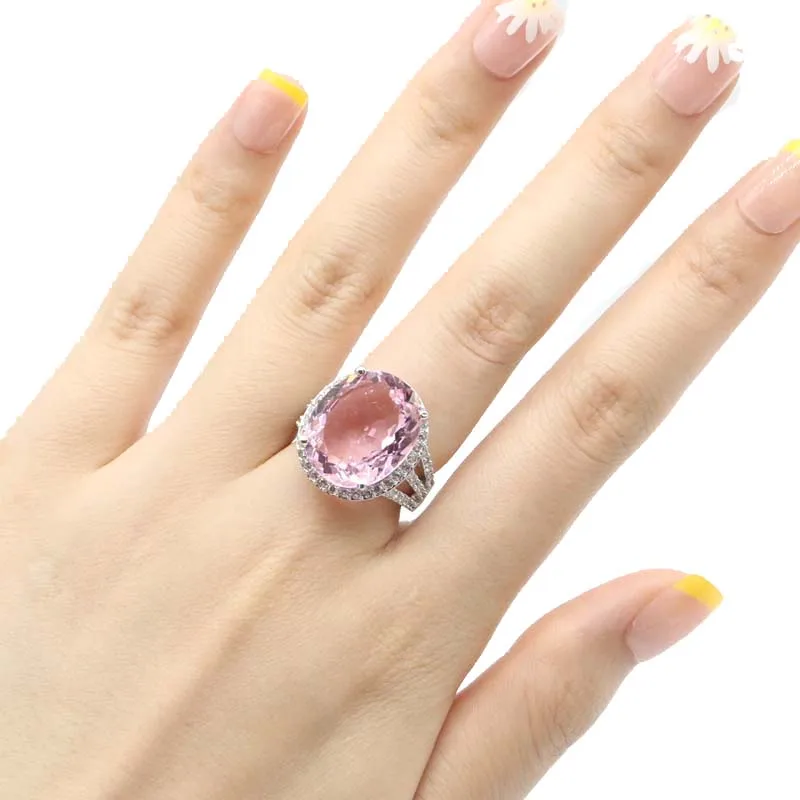 Buy 4 Get 1 Free 19x18mm New Statement Oval Red Blood Ruby Pink Kunzite CZ Women Engagement Silver Rings