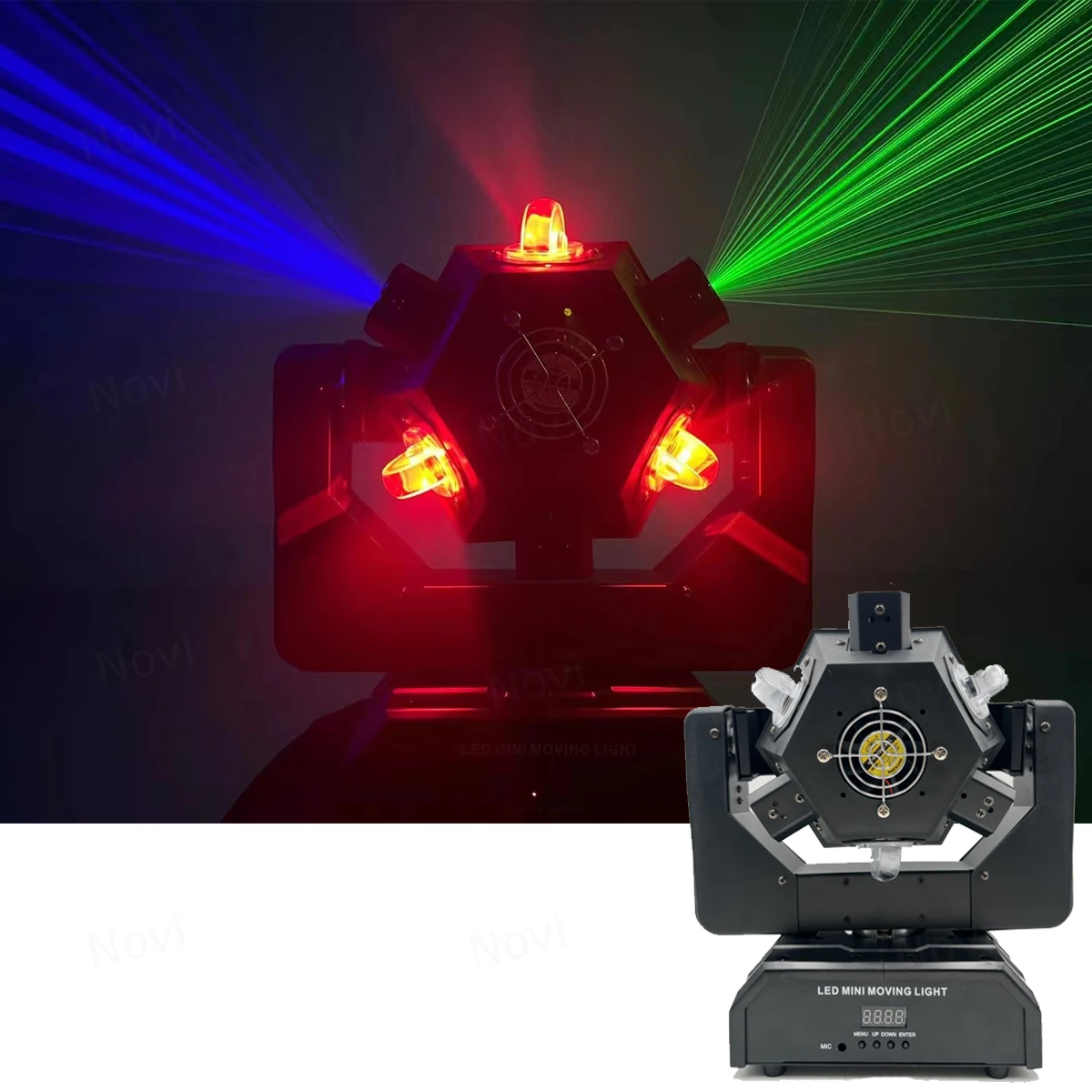 Multi-effect DMX512 Moving Head LED Light with Beam Strobe RGB Laser Star Firefly Pattern and Voice Control for Disco Party DJ